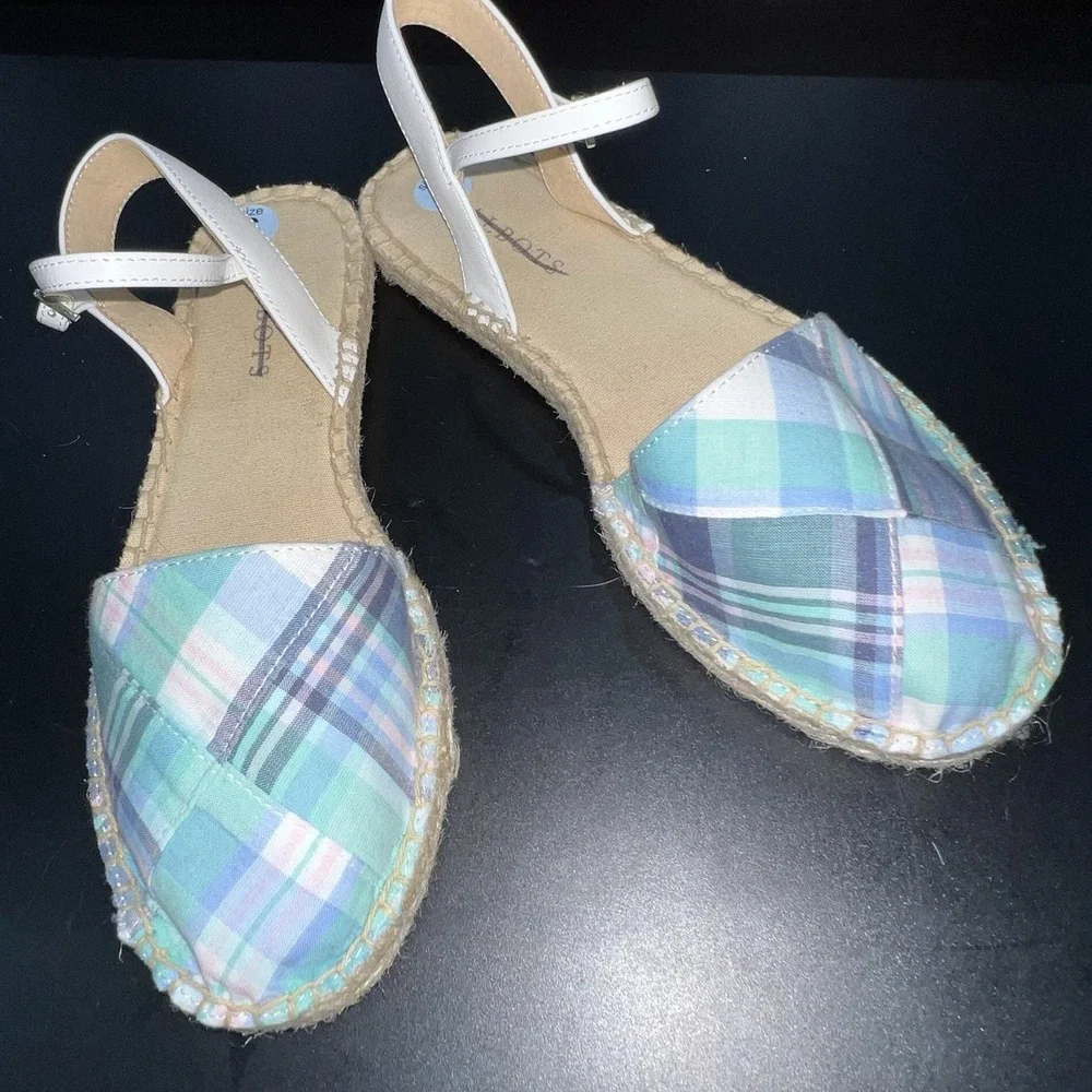Talbots IZZY D'ORSAY ESPADRILLES - MADRAS Green Blue Pink White Size 6